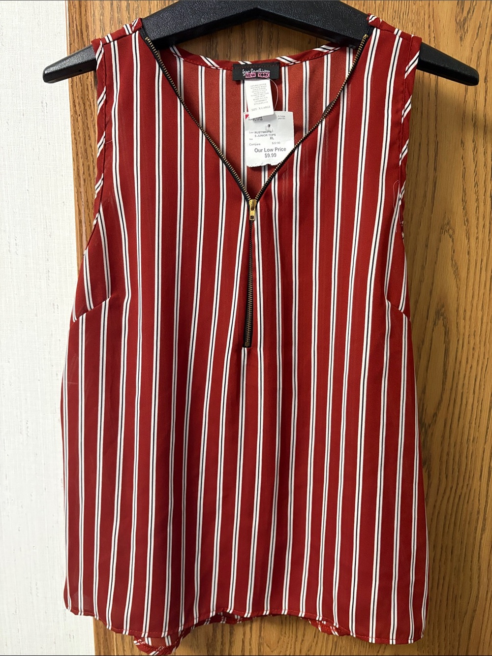Striped Zip-Front Sleeveless Blouse
